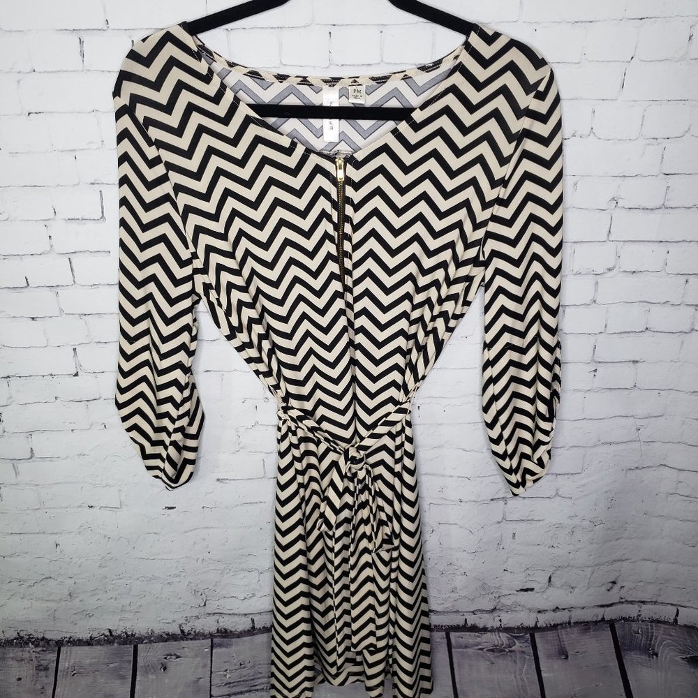 Tacera Stripe Chevron Black White Long Sleeve Dress Business Casual Petite